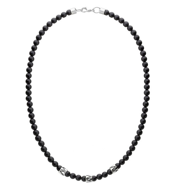 Pánský korálkový náhrdelník Stefano - 6 mm onyx, Černá 47 cm