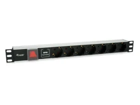Equip 19" Zásuvkový panel černá/stříbrná / Zásuvkový panel / 1U / 7x Schuko / 16 A / hliník (333309)