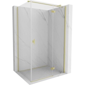 MEXEN/S - Mist H T sprchový kout dveře křídlové pravá 75 x 95, transparent, zlato kartáčovaná 8A5T-075-095-55-00-P