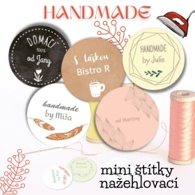 42 ks Nažehlovací MINI štítky HANDMADE 22mm, velký výběr motivů