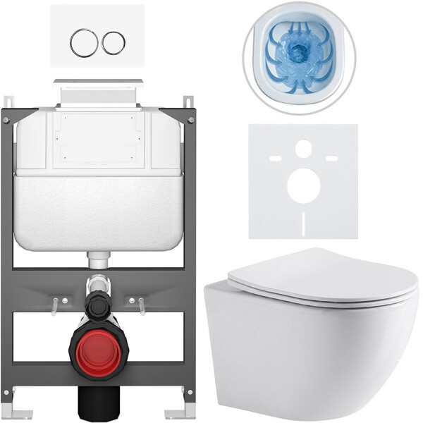 CERANO Kompletní WC set Basic/Cesso - bílá lesklá - WC tlačítko Dualo/Bílá - ovládání shora - předstěnová instalace - 49x36 cm - 8050BD85925