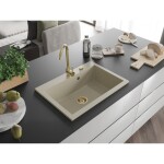 MEXEN/S - Elix granitový dřez 1-miska 700 x 500 mm, béžový, sifon zlatá 6526701005-69-G