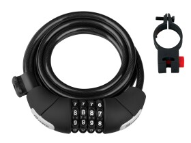 Zámek FORCE LUX spirálový kódový s držákem 180cm/8mm, černý