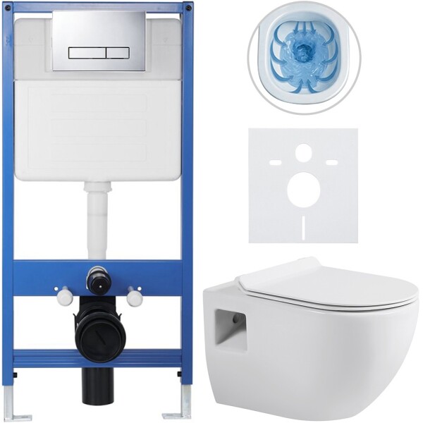 CERANO - Kompletní WC set Profi/Dure - bílá lesklá - WC tlačítko Slim/Chrom - předstěnová instalace - 51x35 CER-665890