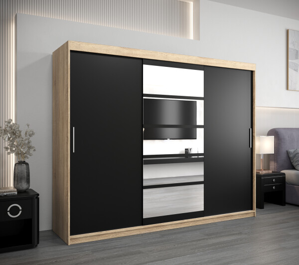 Šatní skříň Abi Ro1 Barva korpusu: Dub Sonoma, Rozměry: 250 cm, Dveře: Černá