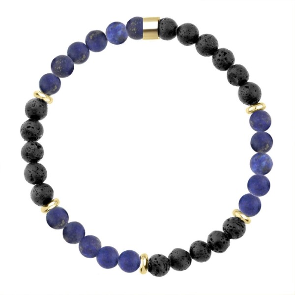 Pánský korálkový náramek Joel Gold - 6 mm lapis lazuli, lávový kámen, 23 cm Modrá