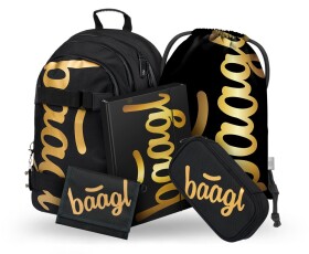 BAAGL SET Skate Gold: batoh, penál, sáček, desky, peněženka