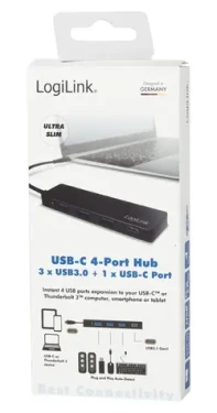 LogiLink USB-C Hub černá / USB hub / 3x USB-A 3.2 / 1x USB-C / ultratenký (UA0311)
