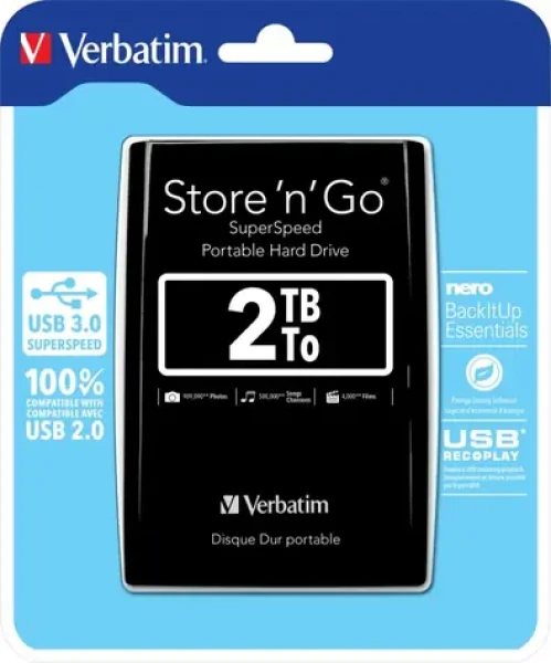 Verbatim Store 'n' Go USB 3.0 2TB černá / Externí HDD / 2.5/ USB 3.0 / 5 400 ot-min (53177)