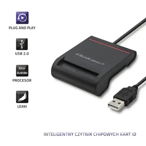 Čtečka čipových karet ID USB 2.0 černá / Čtečka karet / LED indikace / kabel 0,9 m (50642)