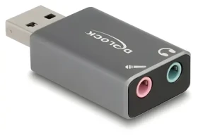 Delock / Externí USB zvuková karta / 2x 3,5 mm jack / USB 2.0 / šedá (66633)