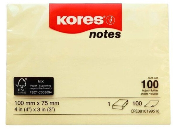 Samolepící bločky žluté 100x75 / 100 lístků v bločku