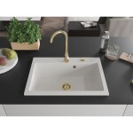 MEXEN/S - Elix granitový dřez 1-miska 700 x 500 mm, bílá, sifon zlatá 6526701005-20-G