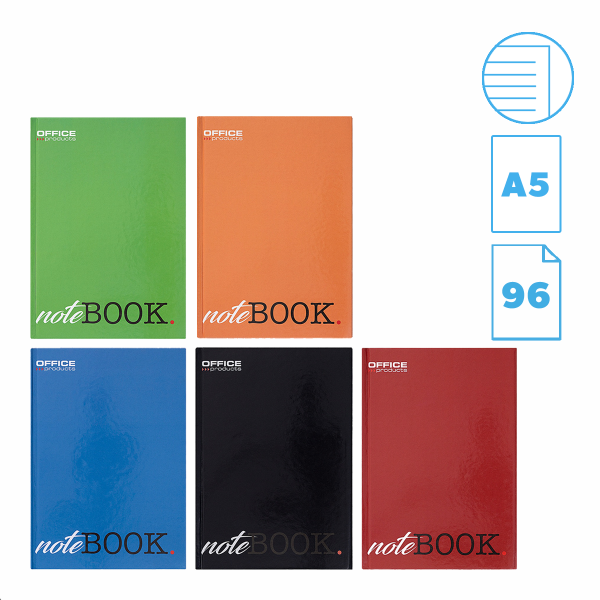 Office Products záznamní kniha, A5, 55 g, 96 stran, linka, mix barev - 10ks