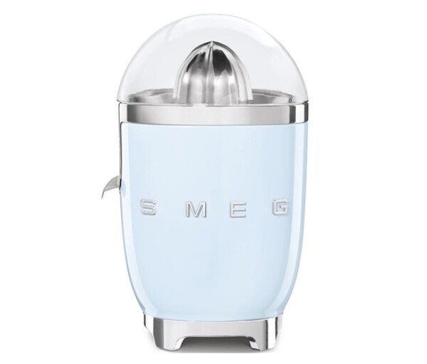 Smeg CJF11PBEU citrusový odšťavňovač, 70 W, manuální tlak, univerzální kužel z nerezové oceli, pastelově modrý