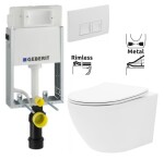 GEBERIT KOMBIFIXBasic vč. bílého tlačítka DELTA 50 + WC REA Carlo Flat Mini Rimless + SEDÁTKO 110.100.00.1 50BI CF1