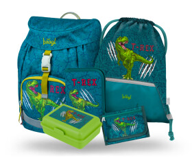 Školní batohový 5-dílný set BAAGL AIRY - T-REX (batoh, penál, sáček, box na svačinu, peněženka)