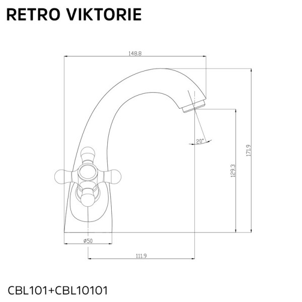 MEREO - Umyvadlová stojánková baterie, Retro Viktorie, s výpustí, chrom CBL101