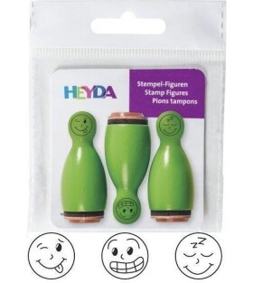 HEYDA Dřevěná razítka kuželky smajlíci - zelené 3 ks