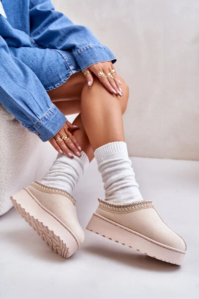 Sněhule Dámské Na Platformě Zateplené Kožíškem Světle Béžové Remenia 39