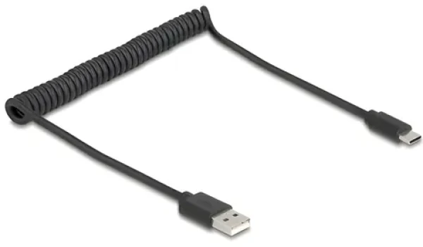 DeLock / Spirálový kabel USB 2.0 Typ-A na USB-C / 0,75 m / černý (90368)