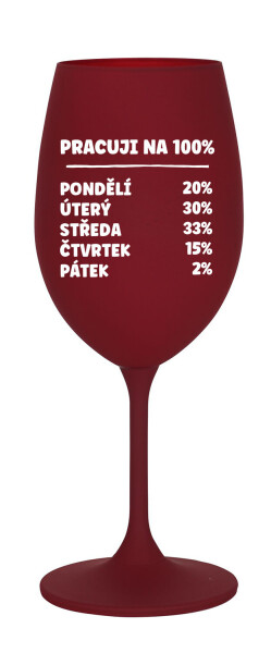 PRACUJI NA 100% - bordó sklenice na víno 350 ml