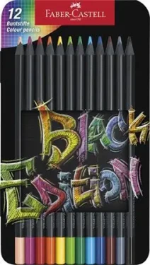 Faber-Castell Pastelky Black Edition / 12 ks / Kovové pouzdro / mix barev (116413)