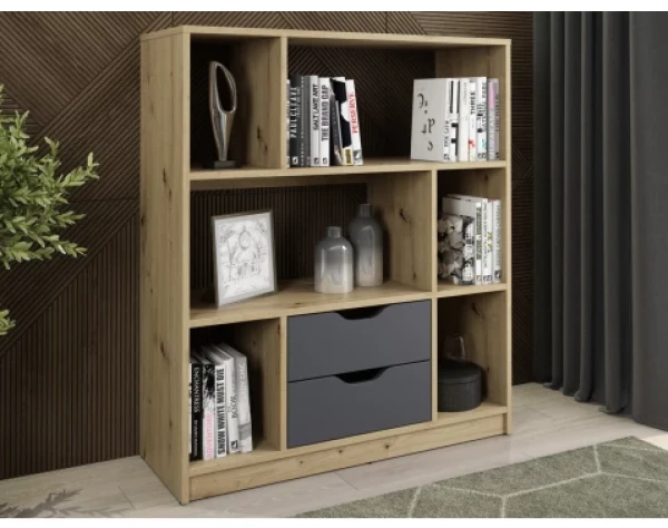 Nízký regál/knihovna Sten Mini, dub artisan/grafit