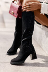Zdobené dámské kozačky nad kolena zateplené na podpatku černé MR880-158 39