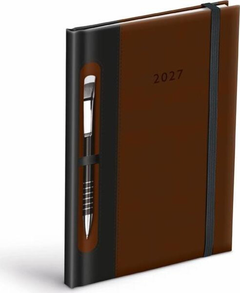 Diář 2027 T805 PU hnědý/černý - na propisku s gumkou