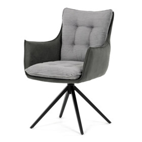 Židle jídelní, šedá látka, 360° vratný mechanismus, černý kov