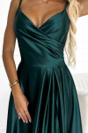 299-9 CHIARA elegantní maxi dlouhé saténové šaty bez ramínek - BOTTLE GREEN XL