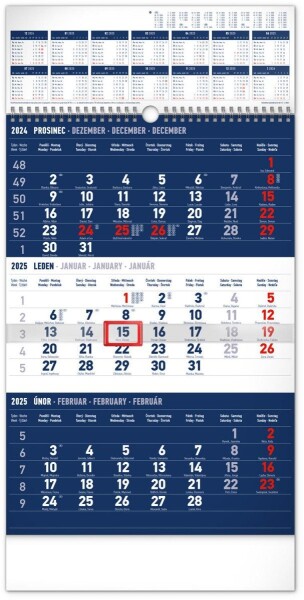 Kalendář 2025 nástěnný: standard modrý ročním přehledem, 29,5 43 cm