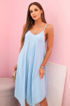 Women's dress with straps flared with an asymmetrical hem modrý UNI