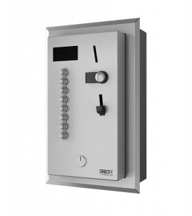 SANELA - Automaty Vestavný mincovní automat pro 4-8 sprch, interaktivní ovládání, antivandal, matný nerez SLZA 02LNZ