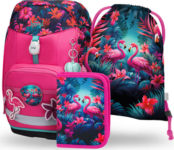 3 SET Airy Plus Flamingo: batoh, penál, sáček