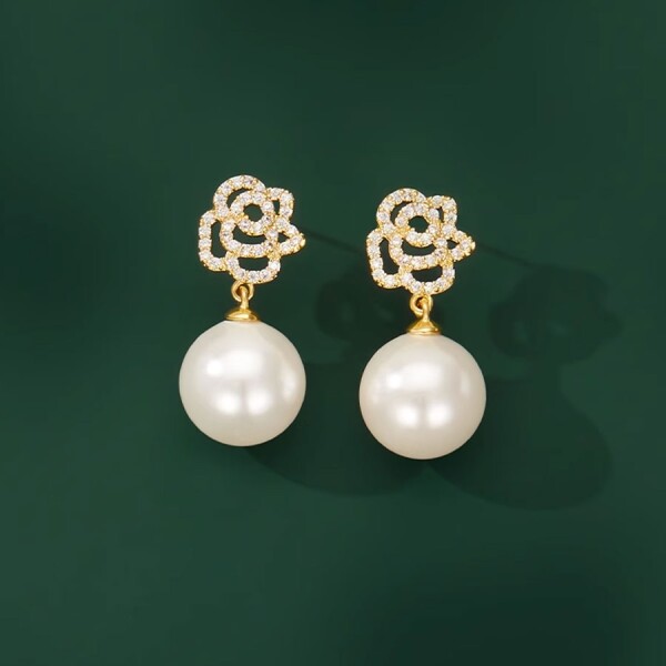 Náušnice s perlou a zirkony Helen, Zlatá Bílá