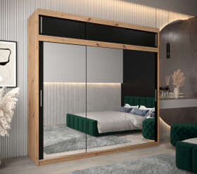 Šatní skříň Abi T3 s nástavcem Barva korpusu: Dub - Artisan, Rozměry: 250 cm, Dveře: Černá