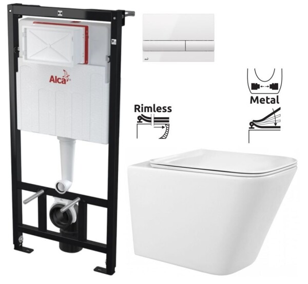 ALCADRAIN Sádromodul - předstěnový instalační systém s bílým tlačítkem M1710 + WC REA Raul Rimless + SEDÁTKO AM101/1120 M1710 RA1