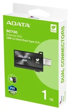 ADATA SC730 1TB černá / SSD / Externí / čtení: 600 MB/s / zápis: 600 MB/s / USB-A + USB-C 3.2 Gen 2 (SC730-1T-CACTI)