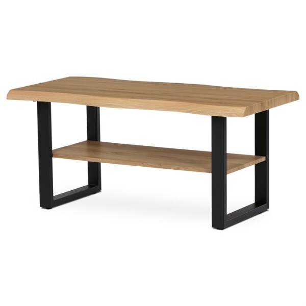 Stůl konferenční, 120x60x55 cm, MDF deska, dekor divoký dub, kov, police, černý lak