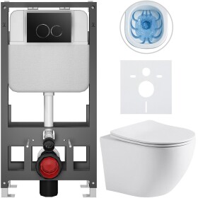 CERANO - Kompletní WC set Basic/Cesso - bílá matná - WC tlačítko Dualo/Černá - volně stojící - předstěnová instalace - 49x36 CER-8050BD86247
