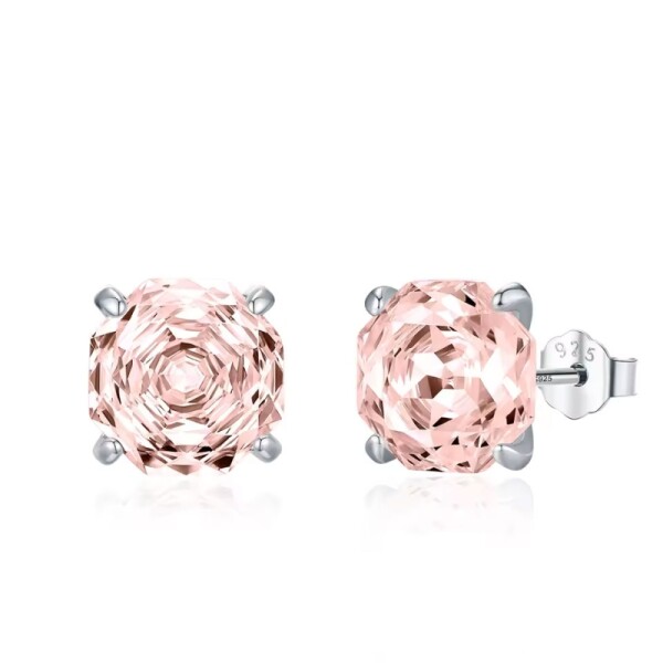Stříbrné náušnice Ledová růže s meruňkovým krystalem 6/8 mm, Light Peach 8 mm