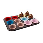 Kovová forma na muffiny se silikonovými košíčky 12 ks