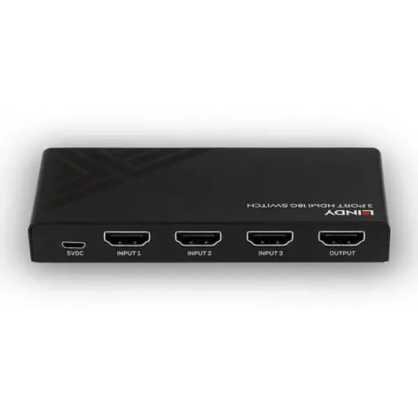 Lindy 3 Port HDMI 18G černá / HDMI přepínač / 4K Ultra HD / HDCP 2.2 / dálkové ovládání (38232)