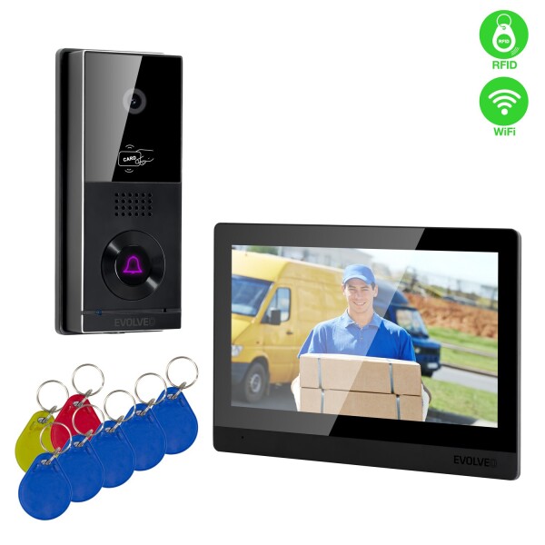 EVOLVEO DoorPhone AHD10, Sada domácího WiFi videotelefonu s ovládáním dveří a RFID, černý 10" monitor, 32GB
