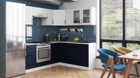FRONTI Rohová kuchyňská linka ROTIZA CHOCO - Bílá + marine blue