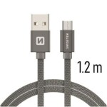 Swissten 71522202 USB 2.0, zástrčka A - zástrčka micro B, opletený, 1,2m, šedý