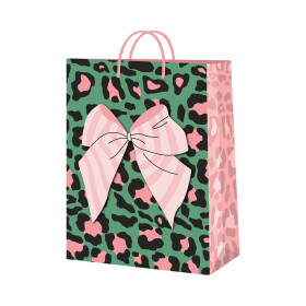 Dárková taška velká - Zelená leopardí s mašlí (26 × 12,7 × 32,4 cm) - Albi