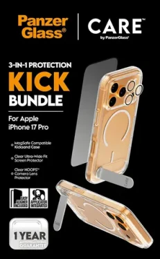 PanzerGlass Bundle Kick 3v1 pro iPhone 17 Pro / Ochranná sada / Temperované sklo + PET + silikon (CR74539)